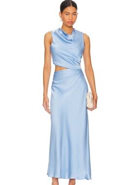 Light Blue Satin Cutout Maxi Dress